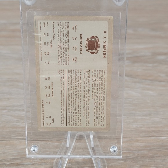 1969 Topps O J Simpson Buffalo Bills NFL Football Autographed Card - Picture 2 of 6